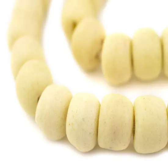 The Bead Chest Pastel Yellow Recycled Glass Beads 18mm Ghana African Sea Glass Round Large Hole 29 Inch Strand Handmade Fair Trade {1}