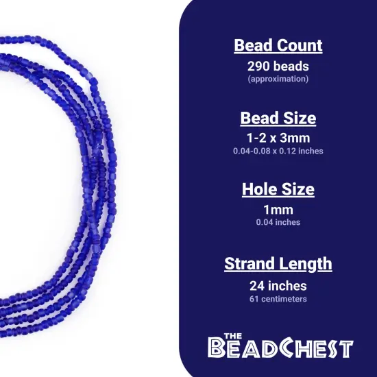 The Bead Chest Translucent Cobalt Blue Matte Glass Seed Beads (3mm) - 24 inch Strand of Quality Glass Beads {4}