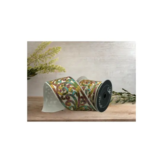 4" Carnaval Plumes Ribbon: White (5 Yards) {4}