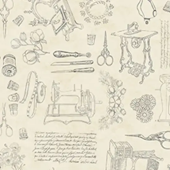 Natural Sewing Motifs Allover Wideback Fabric per yard {1}