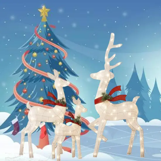 Magnificent Lighted Deer Family Set with White Thread for Holiday Decor 60"+48"+32" {5}