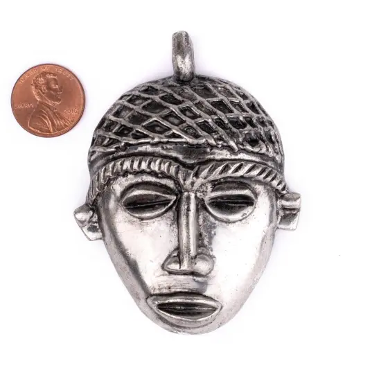 The Bead Chest African Silver Mask Pendant (75x55mm): Genuine West African Mask Design for DIY Jewelry & Necklaces {2}