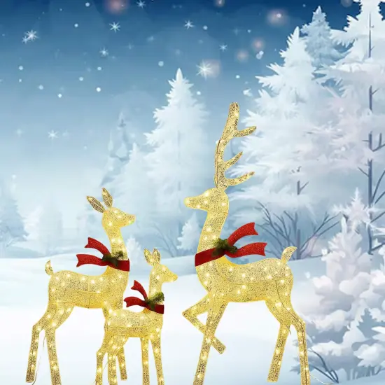 Sophisticated White Thread Lighted Deer Family Set for Holiday Decor 60"+48"+32" {2}