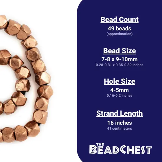 The Bead Chest Copper Diamond Cut Beads (9mm, Large Hole) {4}