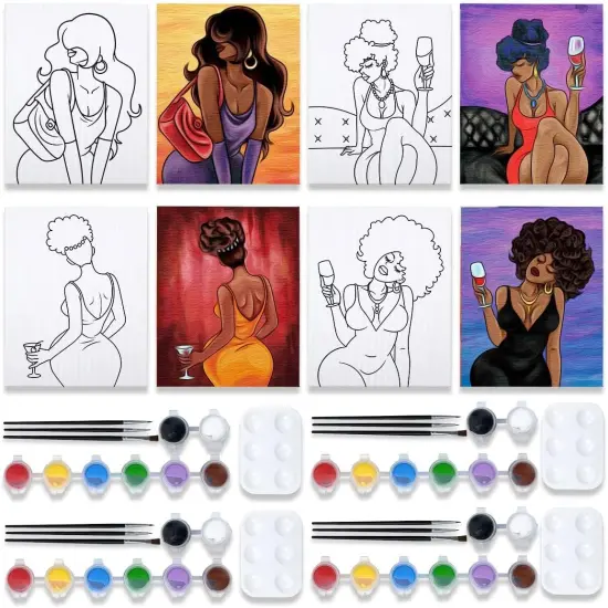 4 Pack Canvas Painting Kit Pre Drawn Canvas for Adults {1}