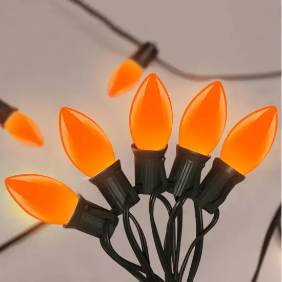 25Ft C9 LED Orange Halloween String Lights Outdoor Decorations {1}