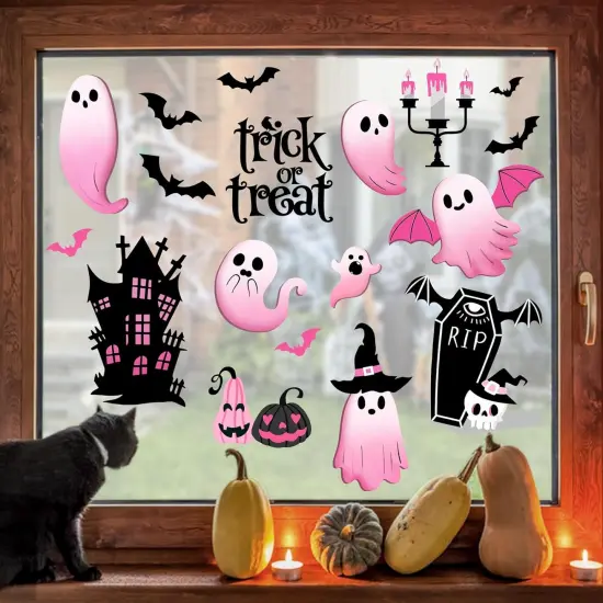 Halloween Spooky Pink Ghost Window Clings 4 Sheets {4}