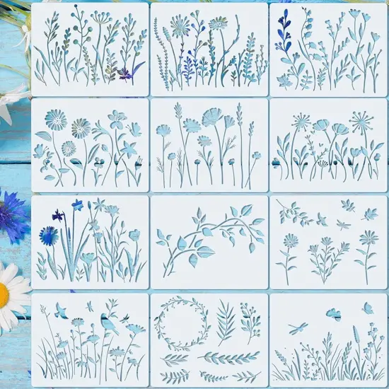 20 Pieces Wildflower Stencils - Rectangular Style {1}