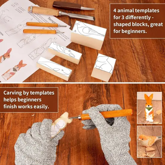 50Pcs Wood Carving Tools with 4 Style Templates & 2 Finish Supplies {3}