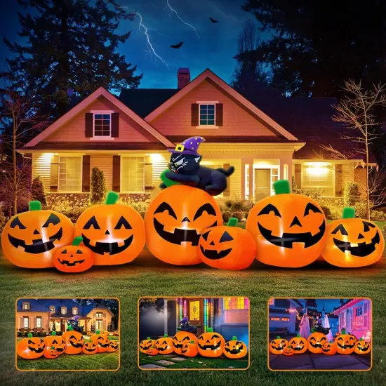 8FT Halloween Inflatables Pumpkin Decorations with Black Cat {3}