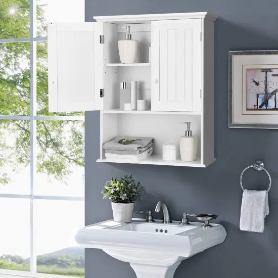 Bathroom Wall Mount Medicine Cabinet with Open Storage Shelf in White {3}