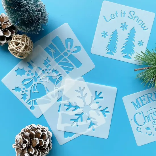 24 Pcs Small Christmas Stencils 3x3 Inch for Painting on Wood Slice {6}