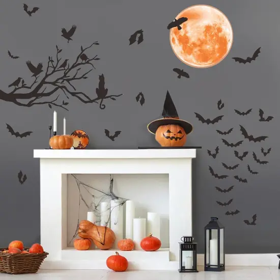 Halloween Moon Wall Sticker Decor - Branch Cat {2}