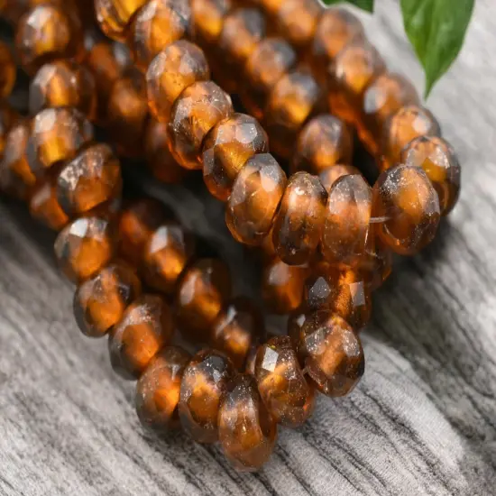 *25* 5x8mm Copper Lined Azafran Faceted Large Hole Rondelle Roller Beads {1}