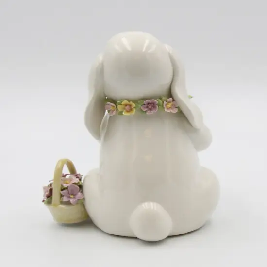 Springtime Bunnies: Easter Bunny Rabbit Holding a Flower Bouquet Music Box Playing "What A Wonderful World", Spring decor {4}