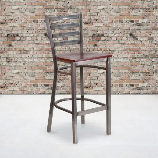 Emma and Oliver Clear Coated Ladder Back Metal Restaurant Dining Barstool BurgundVyl/ClearCoat {7}