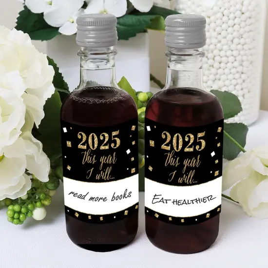 Big Dot of Happiness New Year's Eve - Gold - Mini Wine & Champagne Bottle Label Stickers - 2025 New Years Eve Resolution Party Favor Gift ​- Set of 16 {6}