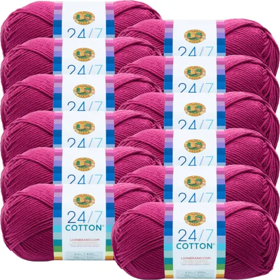 (12 Pack) Lion Brand 24/7 Cotton Yarn - Rose {1}