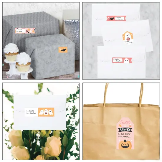 Big Dot of Happiness Pastel Halloween - Assorted Pink Pumpkin Birthday Party Gift Tag Labels - To and From Treat Stickers - 12 Sheets - 120 Stickers {6}