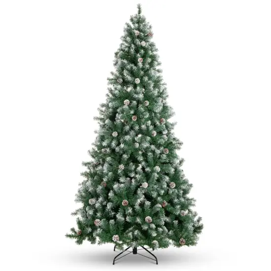 Best Choice Products Pre-Decorated Holiday Christmas Pine Tree w/ Branch Tips, Partially Flocked, Metal Base {1}