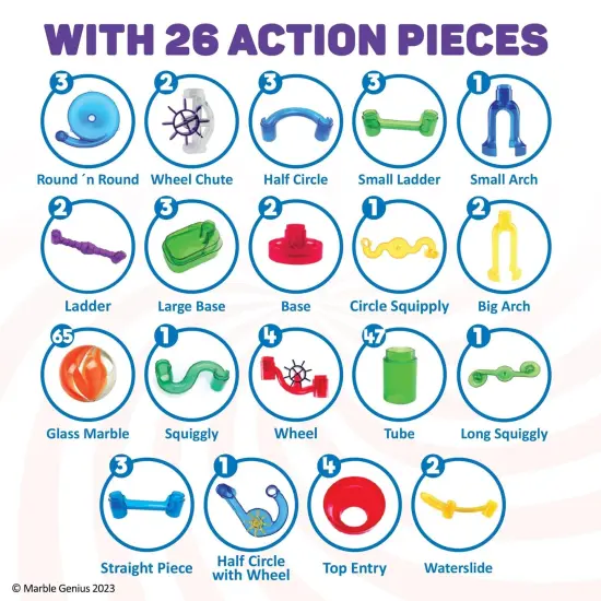 Marble Genius Marble Run Super Set - 150 Complete Pieces (85 Translucent Marbulous Pcs + 65 Glass Marbles Set), Marble Run for Kids 3-14 & Toddlers, Toy Marbles Maze Track Racing Game {5}