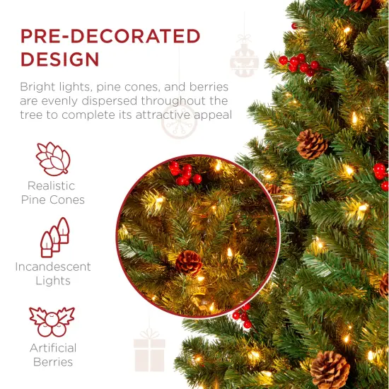 Best Choice Products Pre-Lit Pre-Decorated Holiday Spruce Christmas Tree w/ Tips, Lights, Metal Base {3}