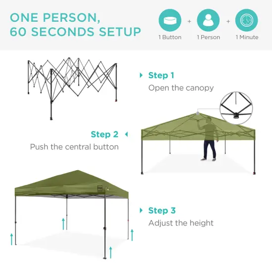 Best Choice Products 10x10ft Easy Setup Pop Up Canopy w/ 1-Button Setup, Wheeled Case, 4 Weight Bags Olive Green {2}