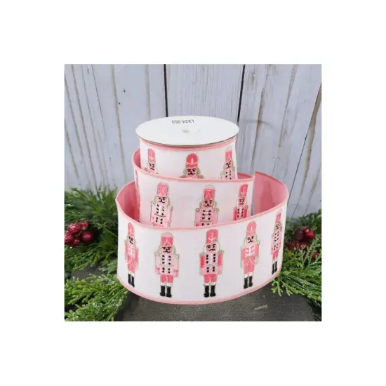 4" Nutcracker Pink Dupion Ribbon: White (5 Yards) {2}