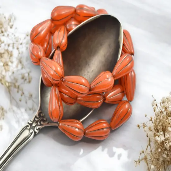 *10* 13x8mm Dark Bronze Washed Orange Opaline Melon Drop Beads {6}