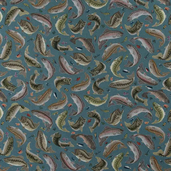Fishing Aqua - Aqua & Teal,Blue Novelty Upholstery Fabric 54 Inches" {1}