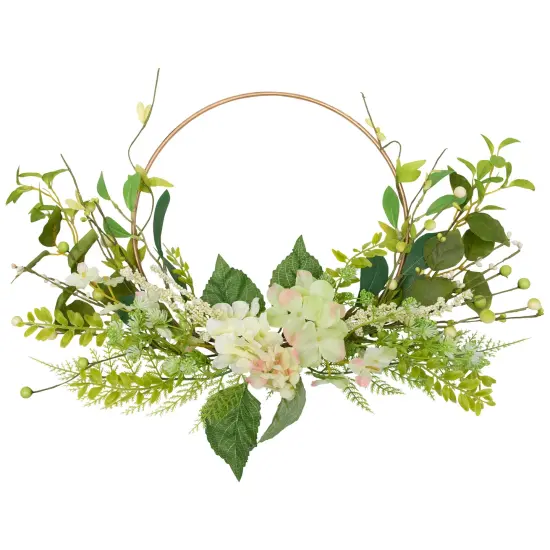 Northlight Hydrangea and Fern Golden Ring Half Wreath - 24" Green {3}