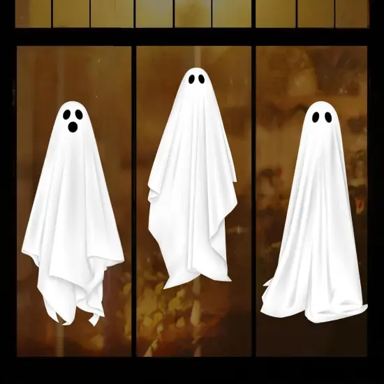 3 Sheets Large White Ghosts Halloween Window Decals {5}