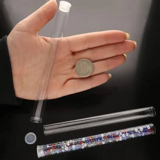 The Beadsmith Clear Plastic Tubes - 6-Inch-Long Round Tubes, 9/16 Inches in diameter - Flat Caps - Use for Beads, Bath Salts, Wedding & Party Favors, Home or Office Storage - Bag of 20 {5}
