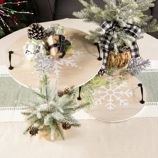 Northlight Round Snowflake Christmas Serving Trays with Handles - 15.75" - Set of 2 Brown {1}