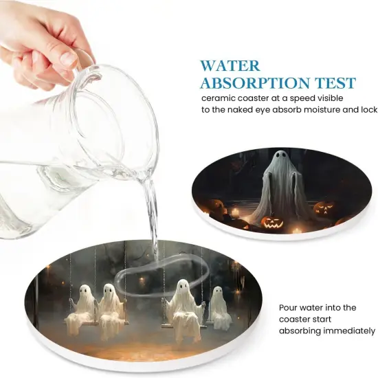 Halloween Ghost Coasters for Drinks Set of 6,Round Absorbent Ceramic {4}