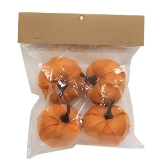 Orange Fabric Mini Pumpkins with Twisted Stems Fall Accents Set of 4 {3}