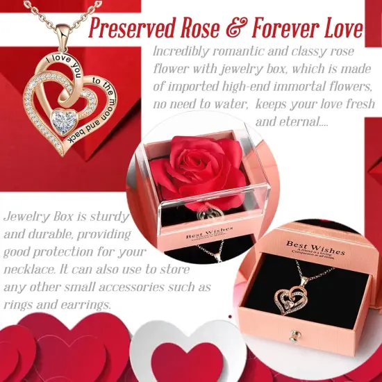 Mom Gifts, Preserved Rose Box with Heart Necklace {3}