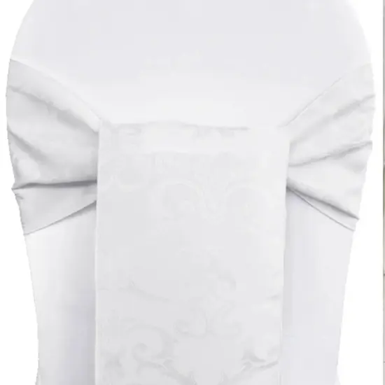10 Pieces White Versailles Damask Jacquard Chair Sashes 7.5"x108" Elegant Polyester {2}