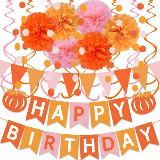 Thanksgiving Birthday Party Decorations Pink and Orange Groovy {1}