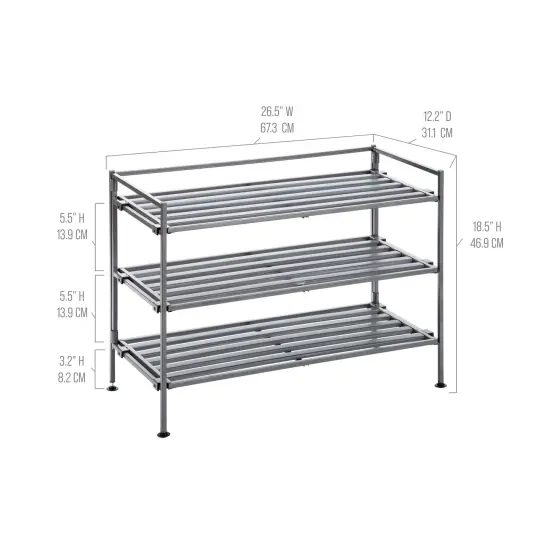 Seville Classics 3-Tier Resin Slatted Shoe Rack Ash gray {3}