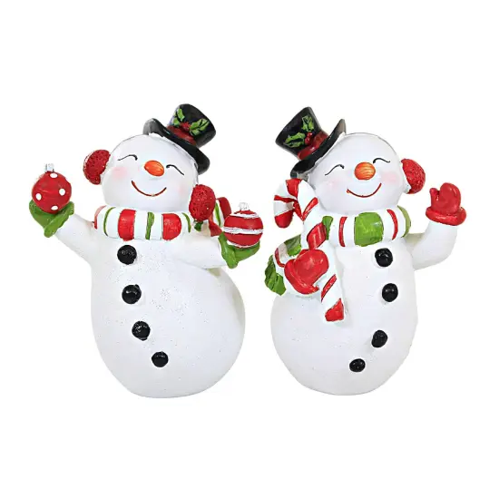 Transpac 6.25 In Happy Snowman Christmas Figurine Set , Christmas Decor Christmas Candy Cane Coal Buttons White {1}