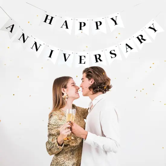 White Happy Anniversary Banner, Happy Anniversary Banner Sign {4}