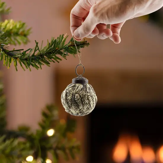 2in Farmhouse Ball Ornaments Distressed Metal Glass Christmas Decor Gold {4}