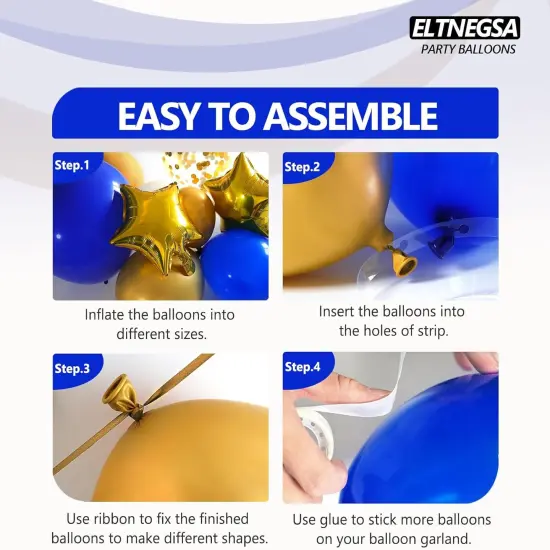 187PCS Royal Blue and Gold Balloons Arch Garland Kit, 5 10 12 18inch Royal Blue and Gold White Balloons with Gold Foil Balloons for Baby Shower Anniversary Wedding New Year Birthday Party Decorations {4}