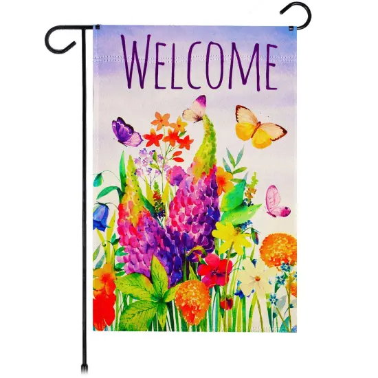 G128 Spring Floral Butterfly Welcome Garden Flag 12x18 In Double Sided Yard Garden Lawn Decoration {1}