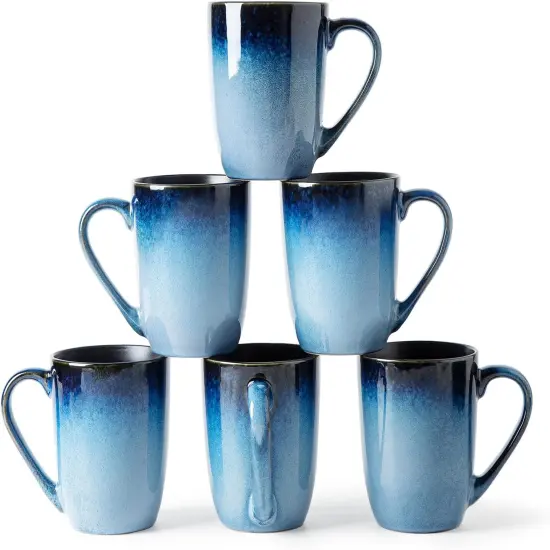 14 OZ Coffee Mugs Set of 6, Modern Large Ceramic Coffee Mugs Set with handle {1}
