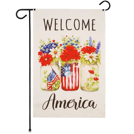 G128 Welcome America Mason Jars Garden Flag 12x18 In Double Sided Independence Day Yard Garden Lawn Decoration {1}