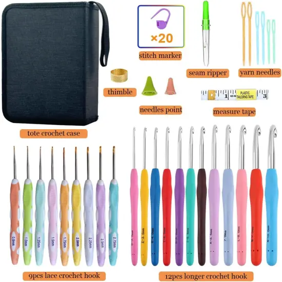21 Sizes Crochet Hooks Set,Ergonomic Crochet Hook with Case for Arthritic Hands,Complete Crochet Set {3}