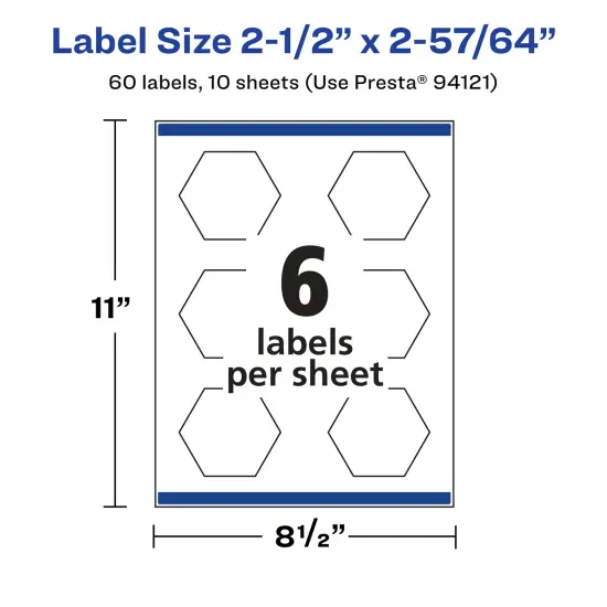 Avery Glossy Clear Hexagon Labels with Sure Feed, 2-1/2" x 2-57/64" {5}