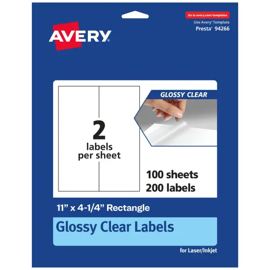 Avery Glossy Clear Rectangle Labels, 11" x 4.25" {1}